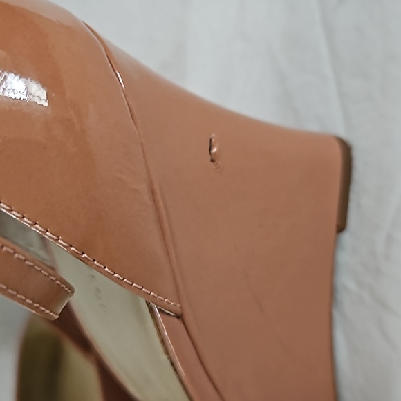 Ann Taylor Dagny Pink Patent Leather Peeptoe Ankle Strap Wedge Sandal Si… - Picture 5 of 15